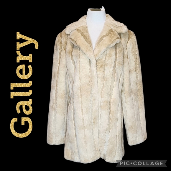 COAT Fur Plush Feel GALLERY Cream Color Texture Fully Lined Relaxed Fit Sz XL - Picture 1 of 16